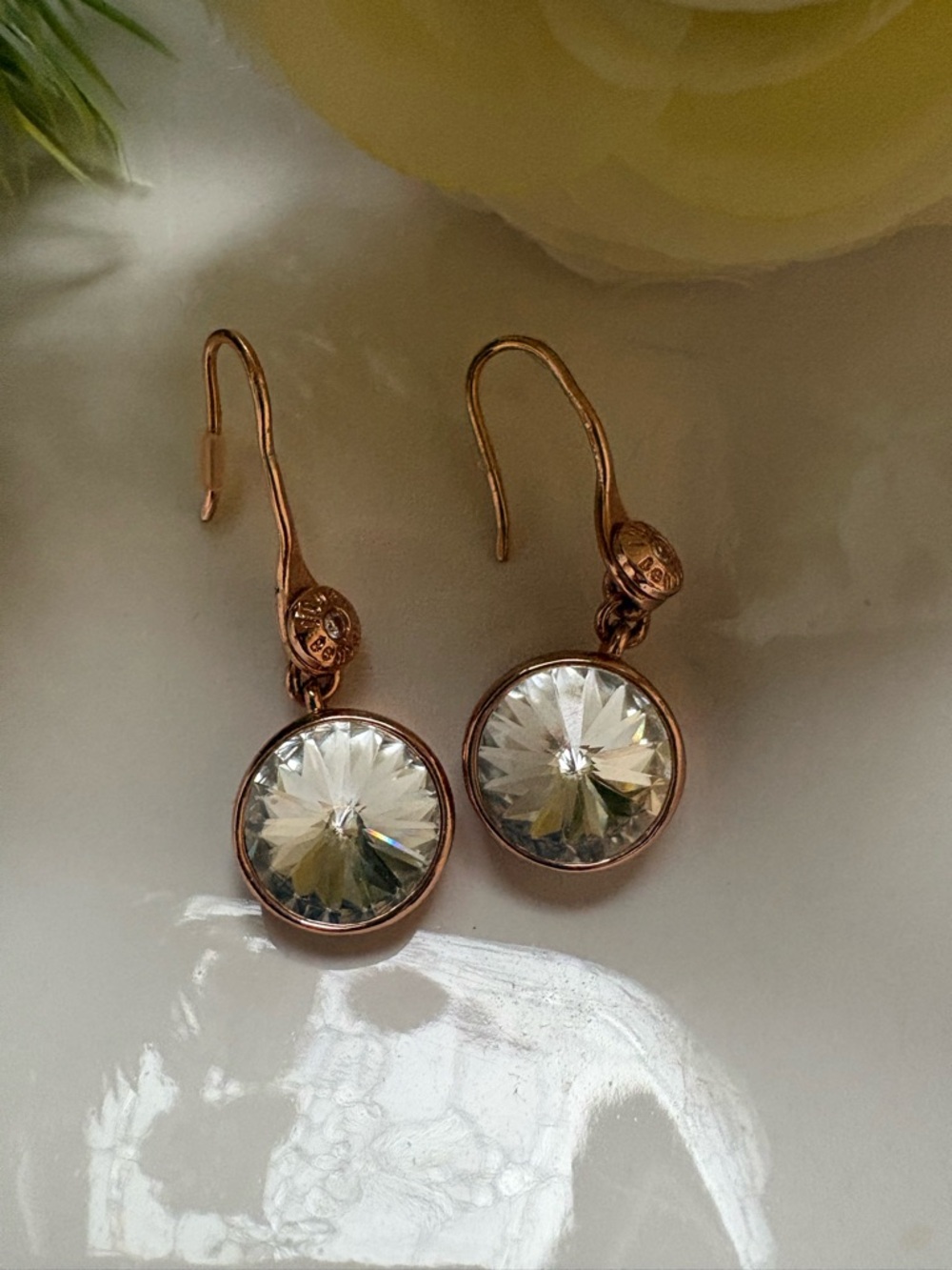 henri bendel Rose Gold Drop Earrings with Clear Crystals